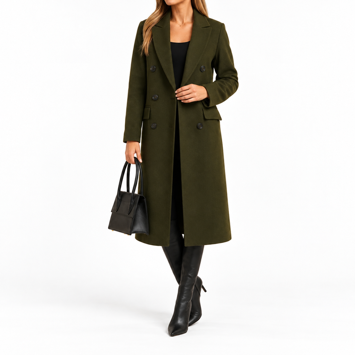 Victoria - Women's Double-Breasted Tailored Overcoat with Notch Lapel