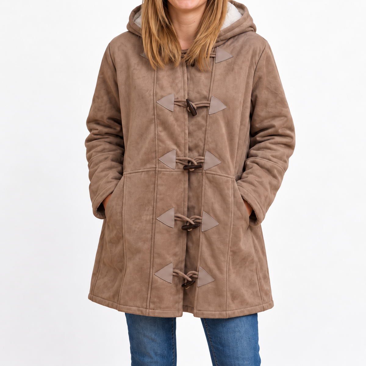 Isla - Women's Hooded Duffle Coat with Toggle Closures and Contrast Lining