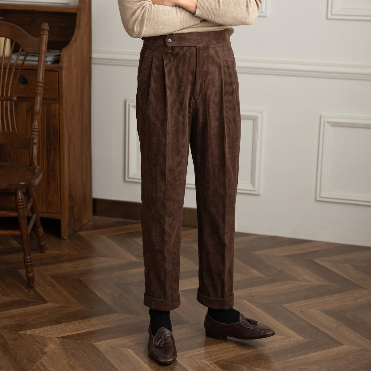 Charlie - Men's High-Waisted Ribbed Texture Trousers