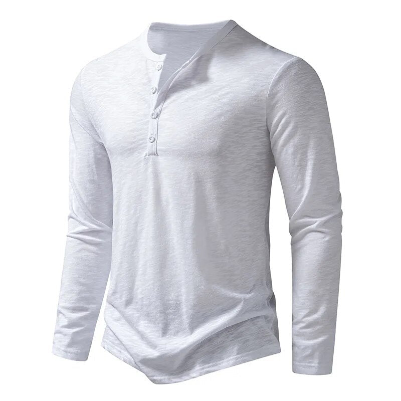 Charlie - Men's Long Sleeve Button-Neck Henley Shirt