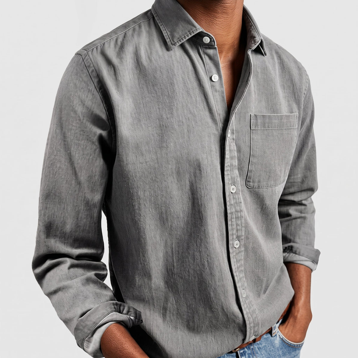 Charlie - Men's Relaxed Fit Button-Down Denim-Look Shirt