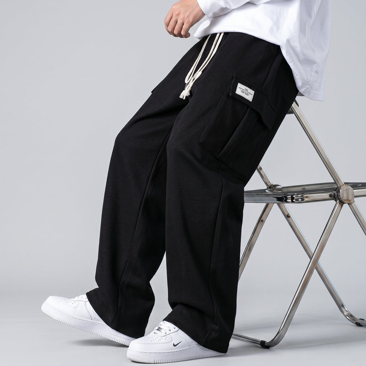 Charlie - Men's Wide-Leg Cargo Jogger Trousers with Drawstring Waist
