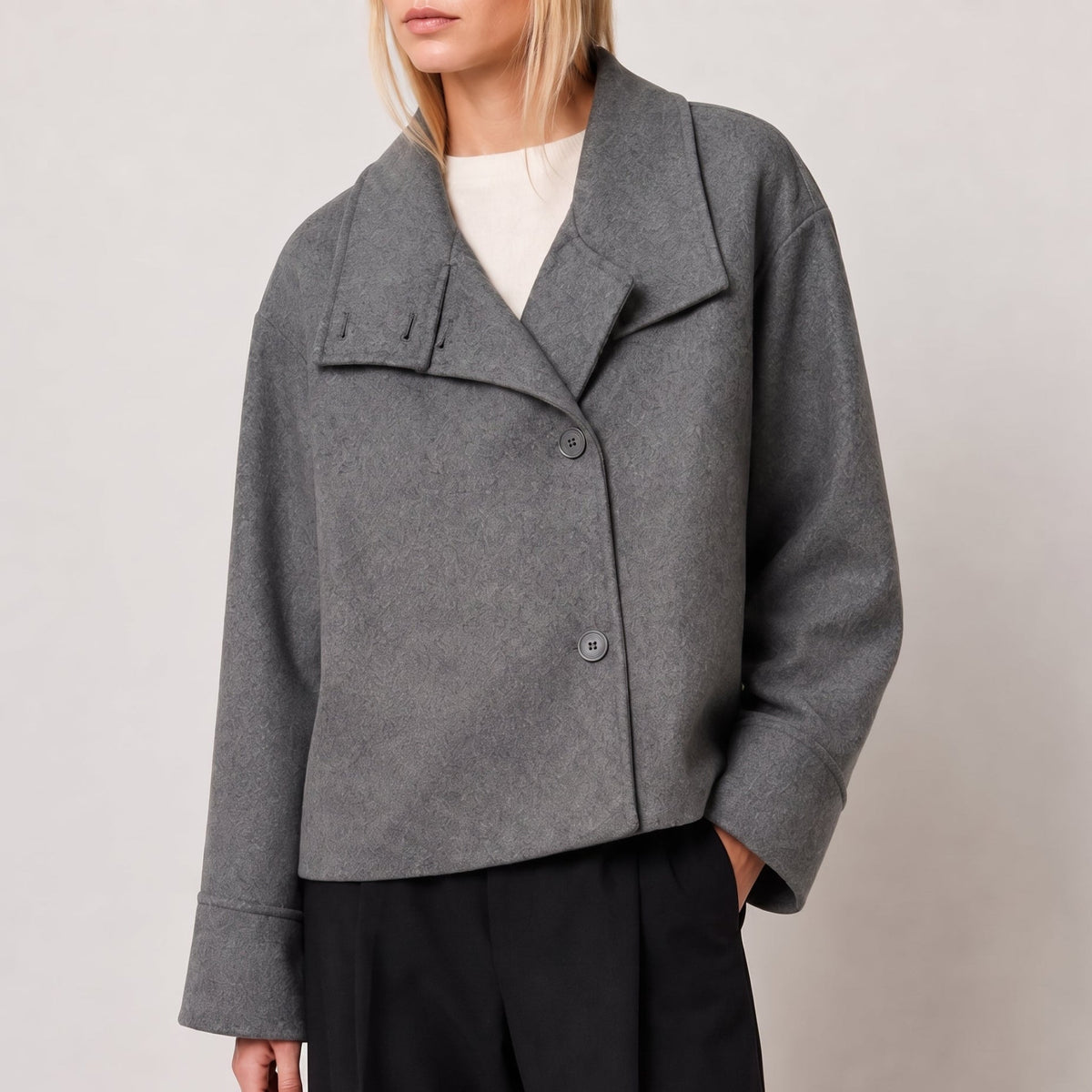 Charlotte - Women's Boxy Cropped Funnel Neck Coat