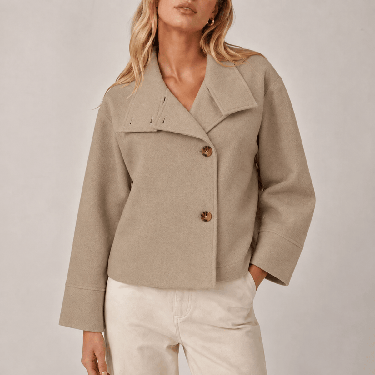 Charlotte - Women's Boxy Cropped Funnel Neck Coat