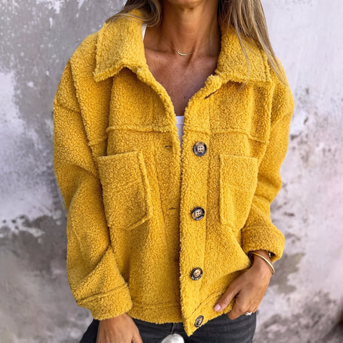 Charlotte - Women's Boxy Textured Jacket with Wide Collar