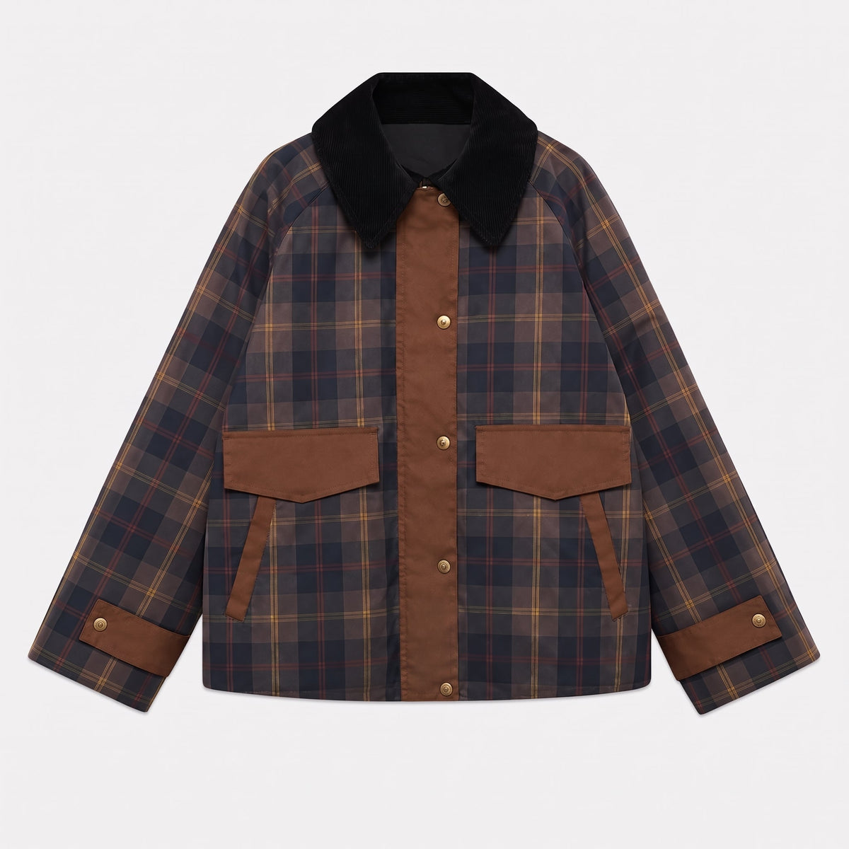 Charlotte - Women's Oversized Plaid Transitional Jacket with Contrast Collar