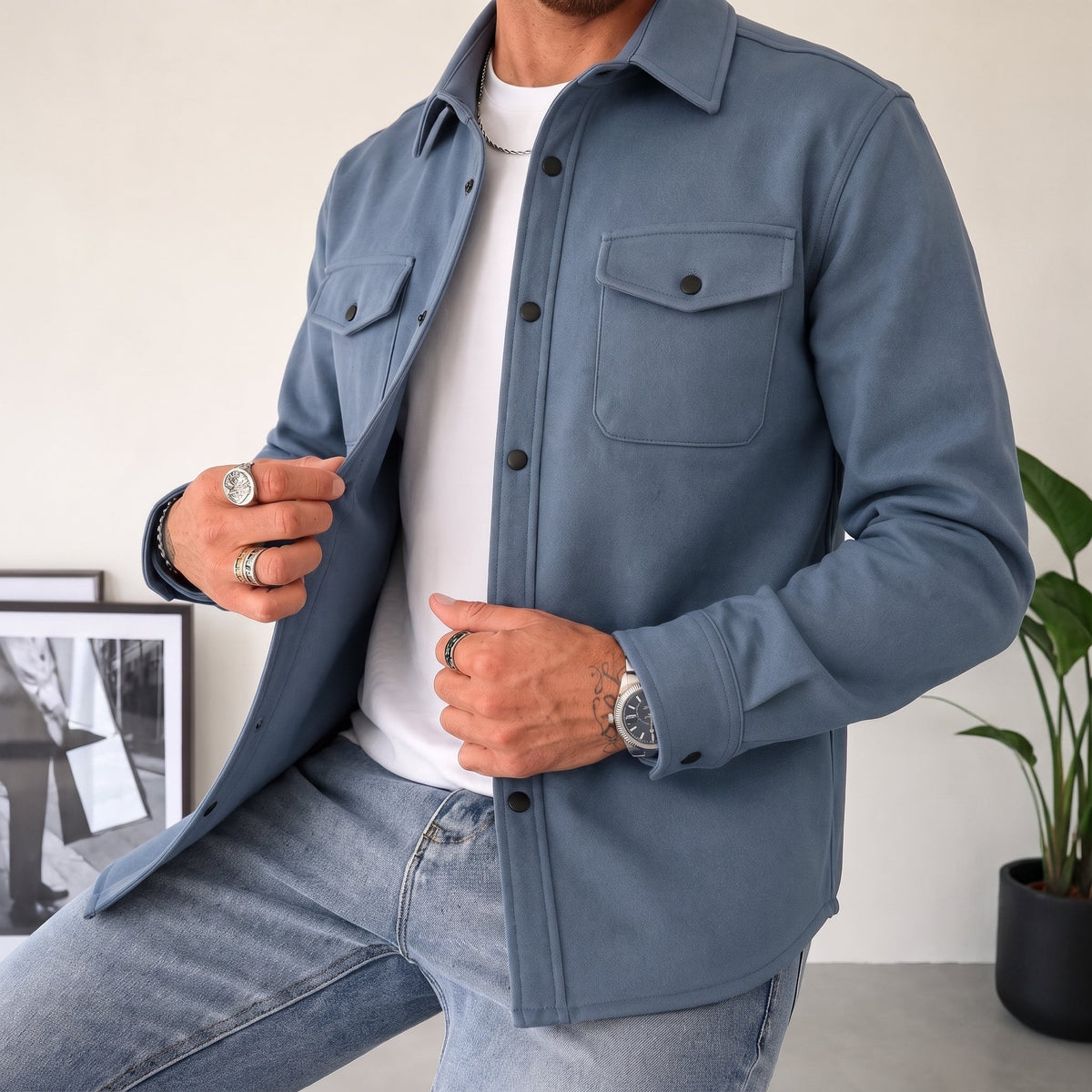 Friedrich - Men's Relaxed Fit Shirt Jacket with Dual Chest Pockets