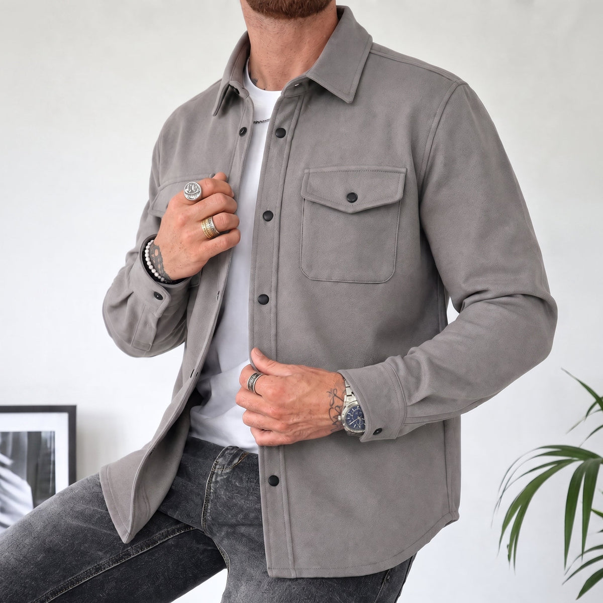 Friedrich - Men's Relaxed Fit Shirt Jacket with Dual Chest Pockets