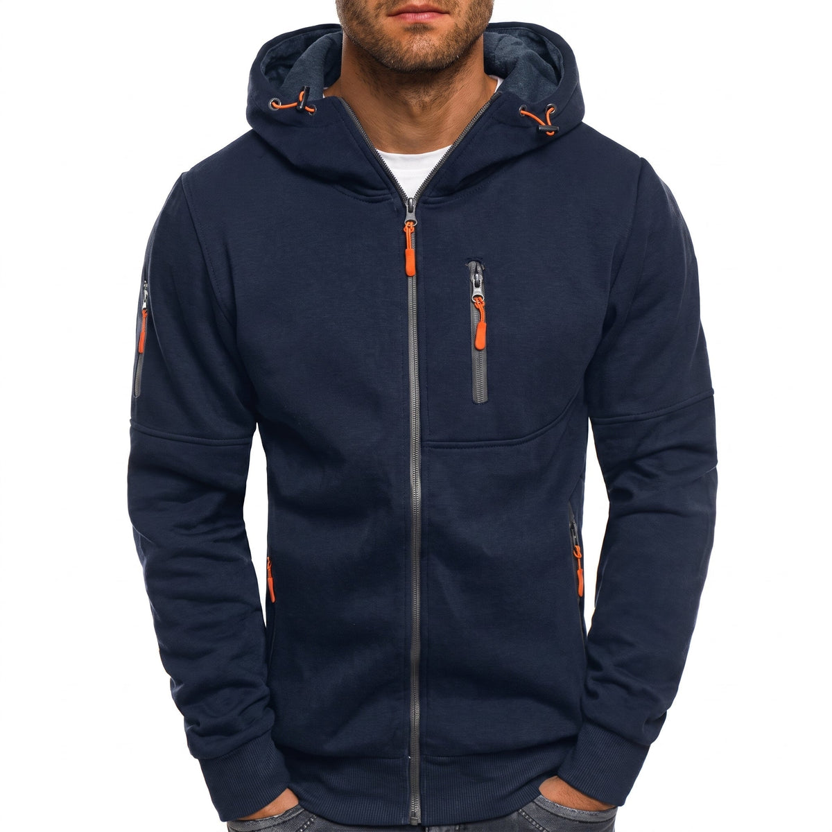 Friedrich - Men's Ribbed Cuff Multi-Pocket Contrast Zip Hoodie