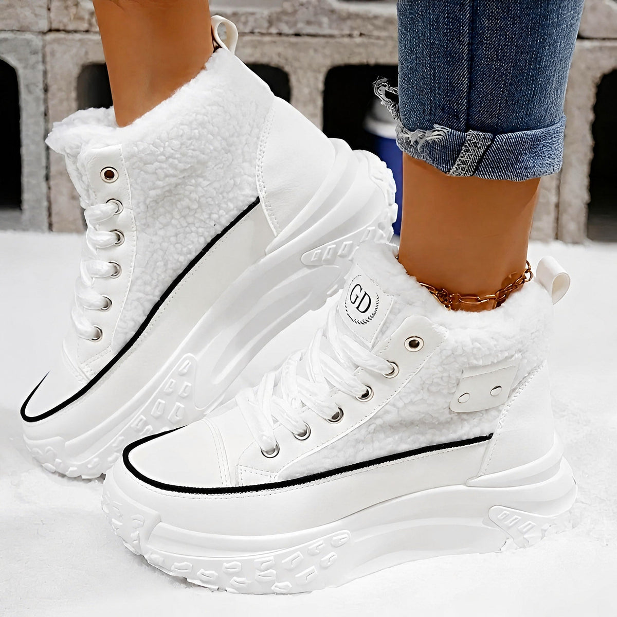 Irene - Women's Sherpa-Trim High-Top Sneaker Boots