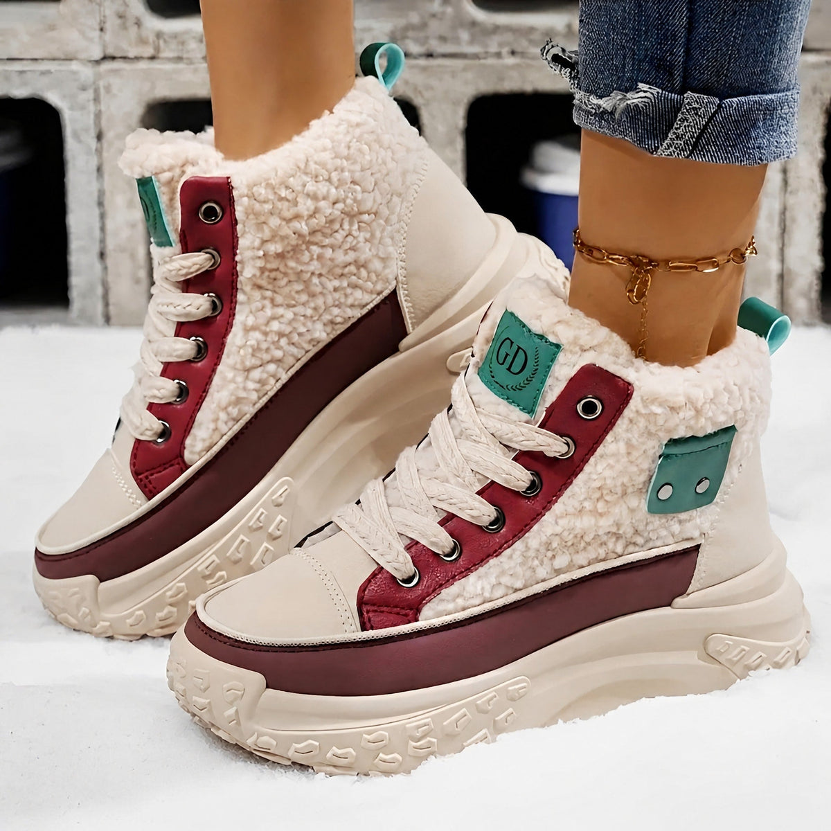 Irene - Women's Sherpa-Trim High-Top Sneaker Boots