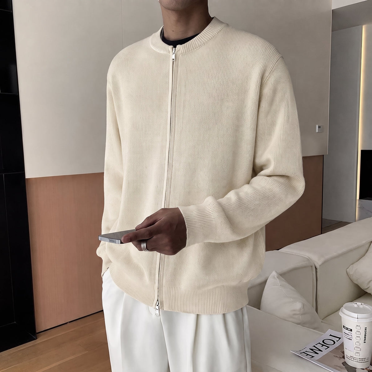 James - Men's Ribbed Knit Zip-Up Cardigan Sweater