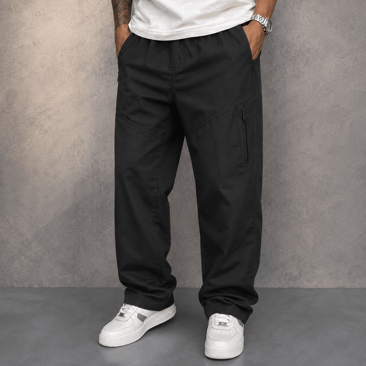 James - Men's Straight Leg Cargo Trousers with Zippered Pockets