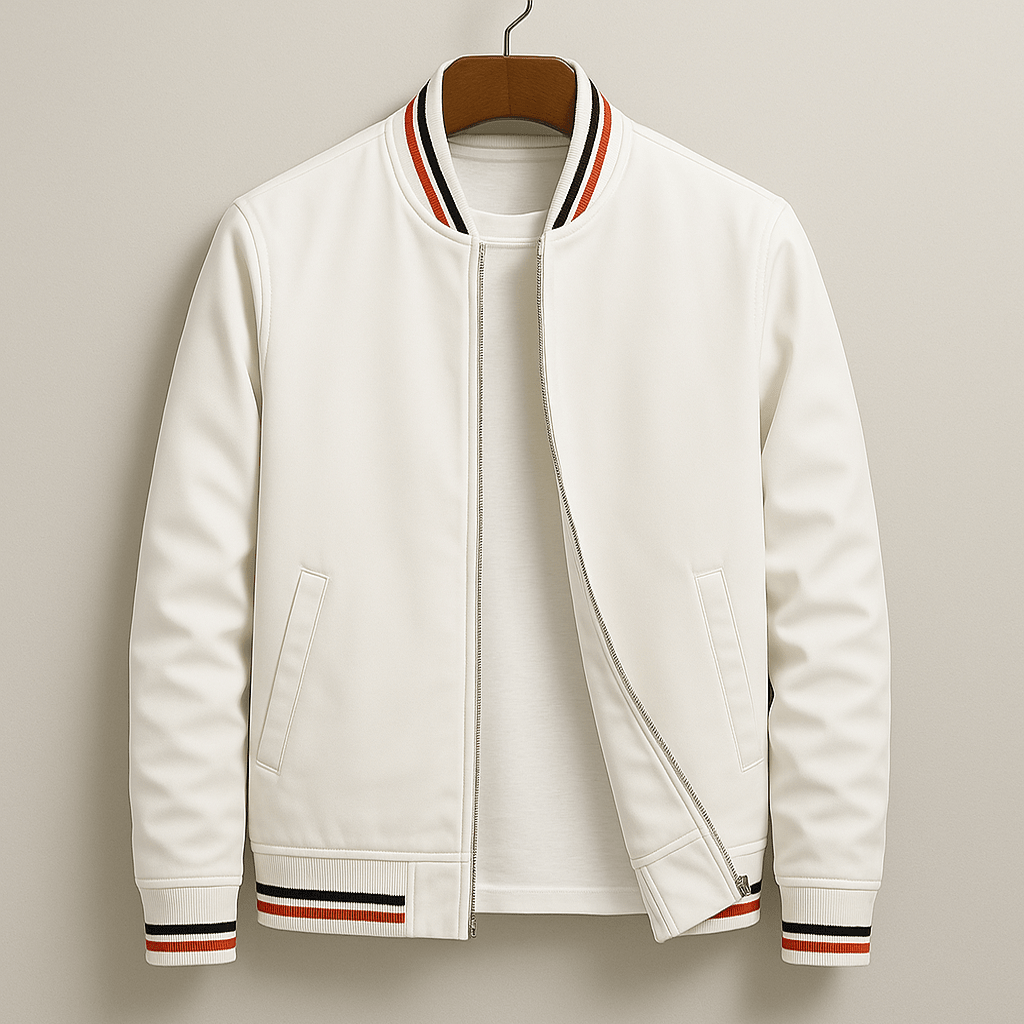 James - Men's Striped Ribbed Bomber Jacket with Zip Front