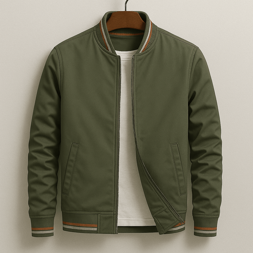 James - Men's Striped Ribbed Bomber Jacket with Zip Front
