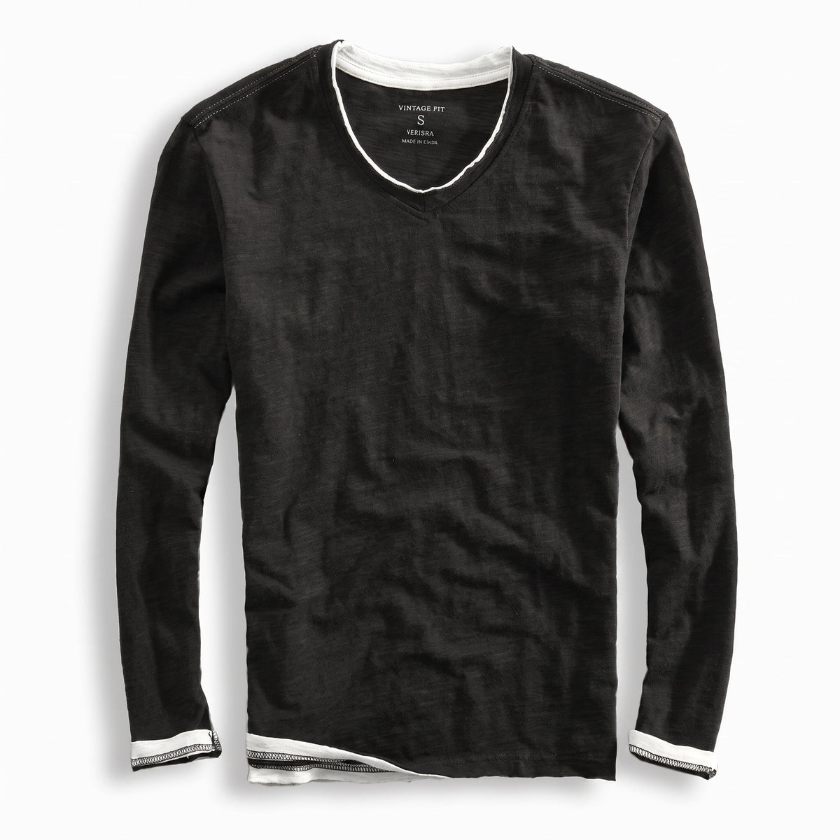 James - Men's V-Neck Layered Long Sleeve T-Shirt with Contrast Trim
