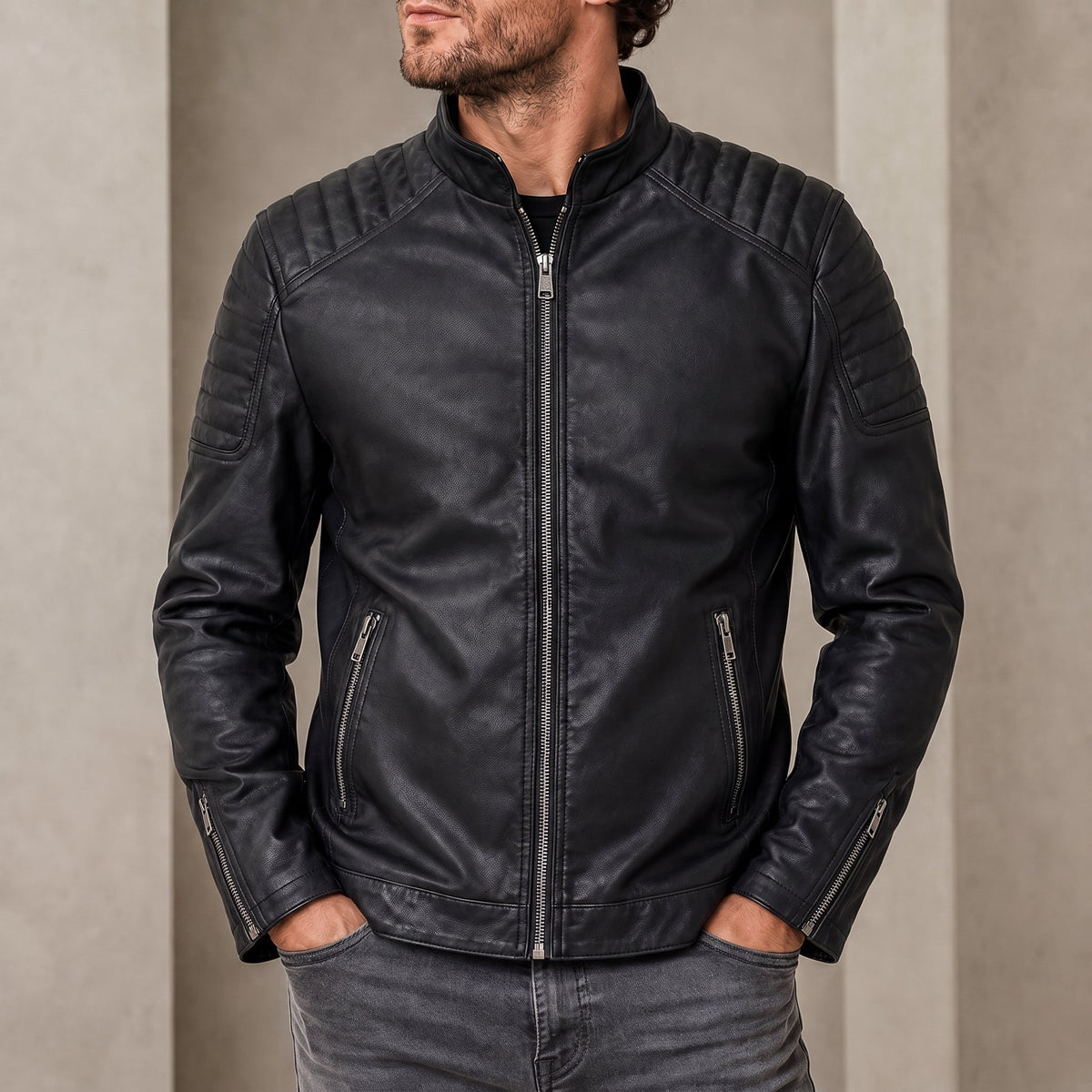 James - Men's Zip-Up Transitional Jacket with Quilted Shoulders