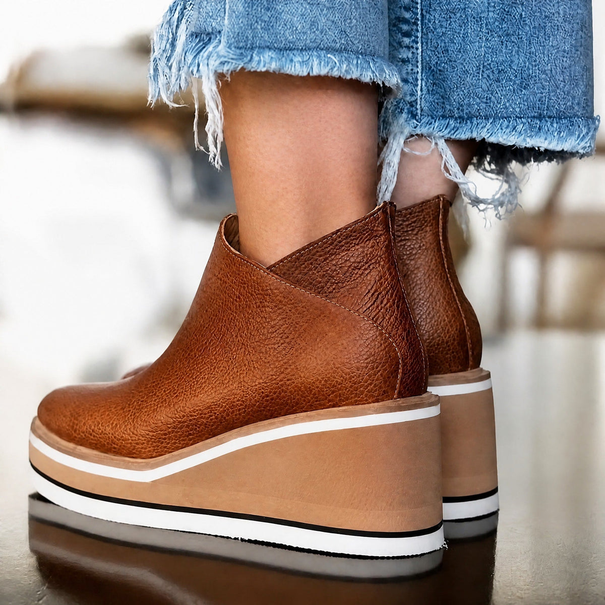 Jeanne - Women's Wedge Platform Ankle Boots with Side Zipper