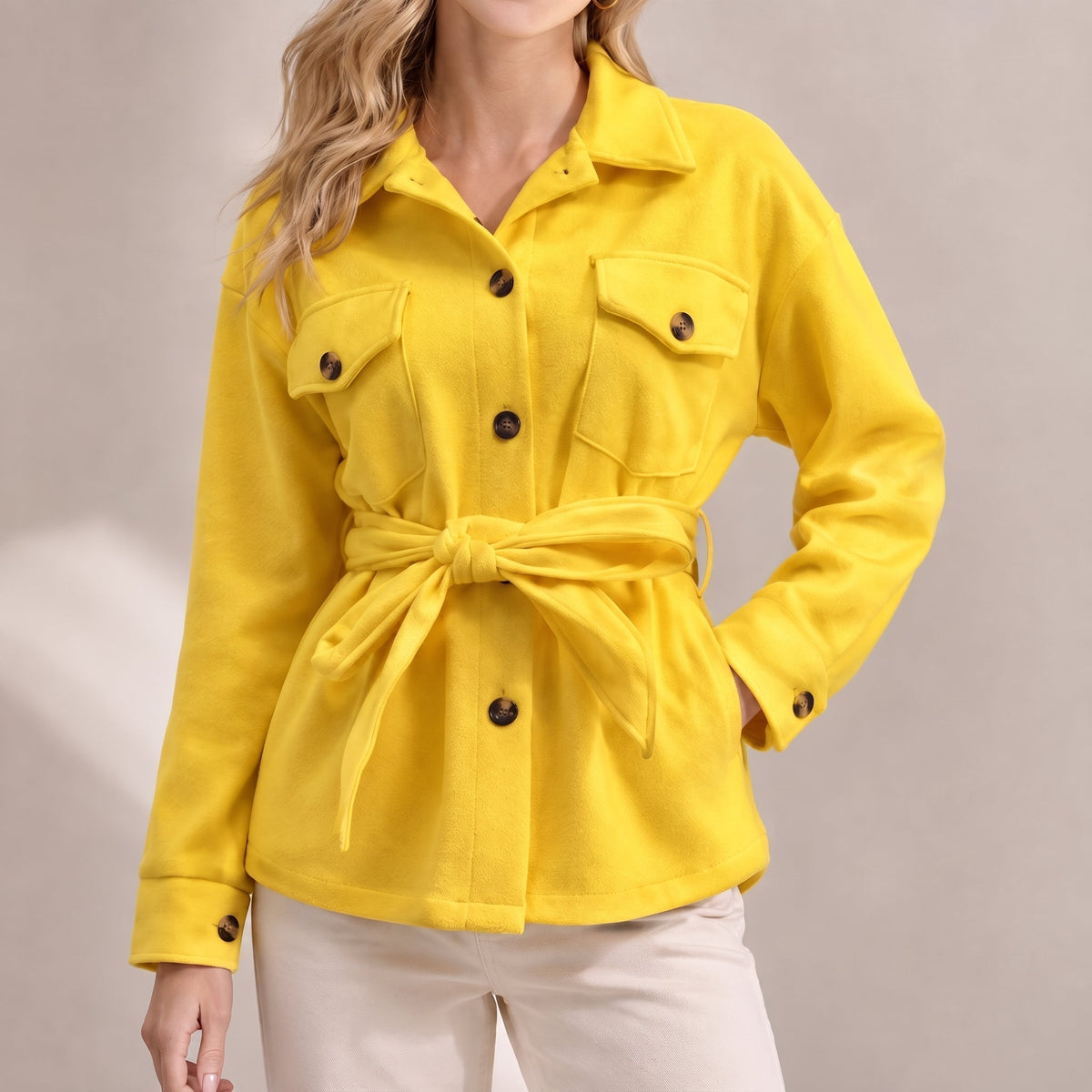 Johanna - Women's Belted Shirt Jacket with Chest Pockets