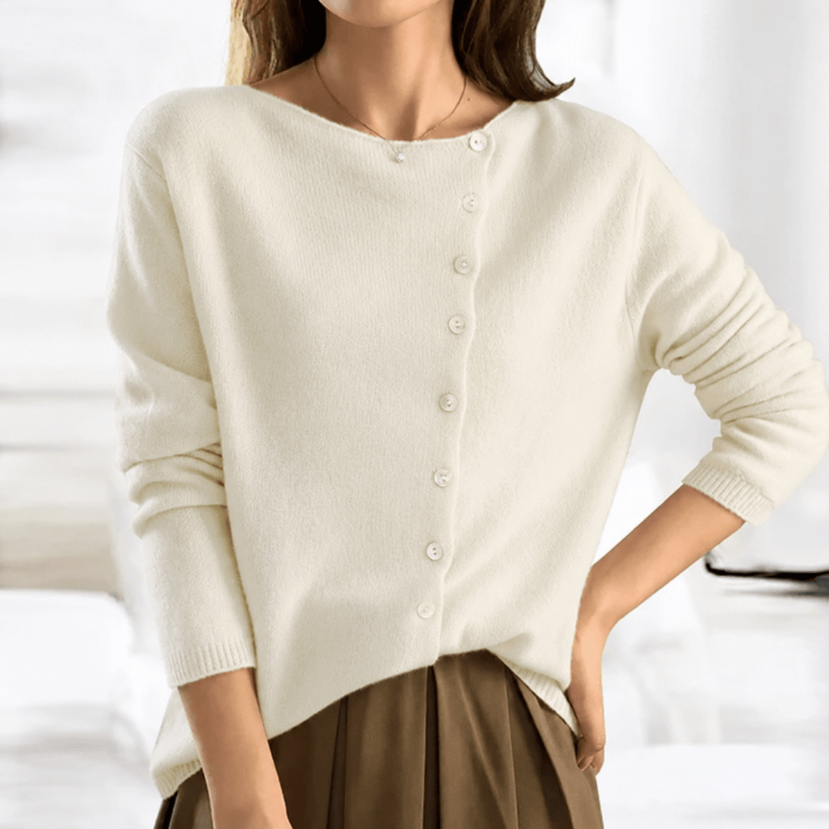 Lia - Women's Asymmetric Button-Front Cardigan Sweater