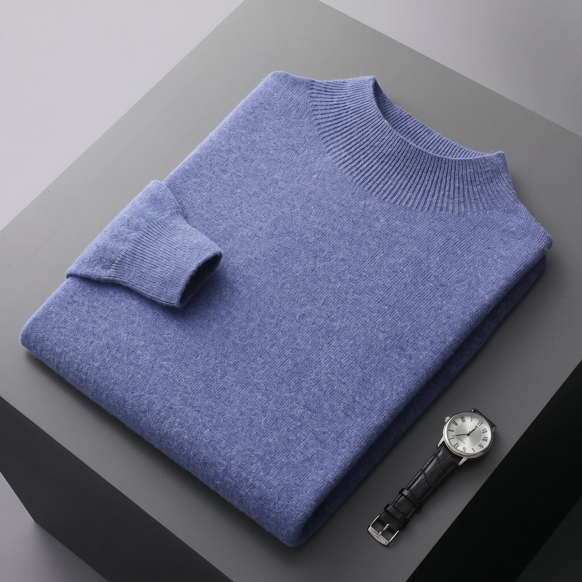 Marcus - Men's Mock Neck Wool Sweater with Ribbed Cuffs