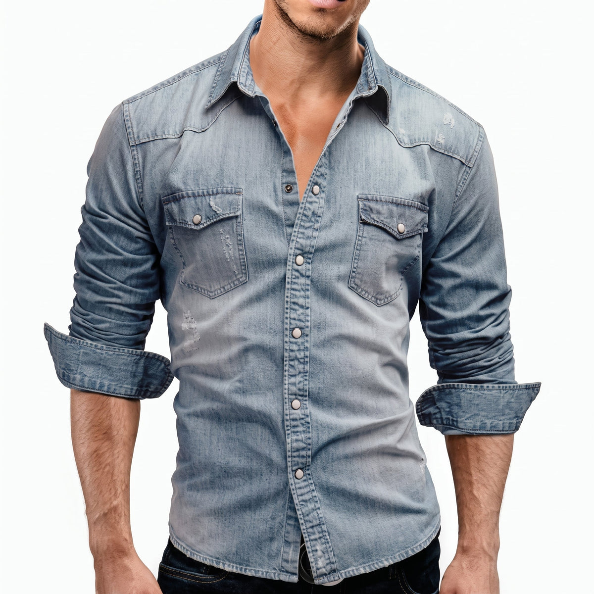Marcus - Men's Western Long Sleeve Shirt with Snap Buttons