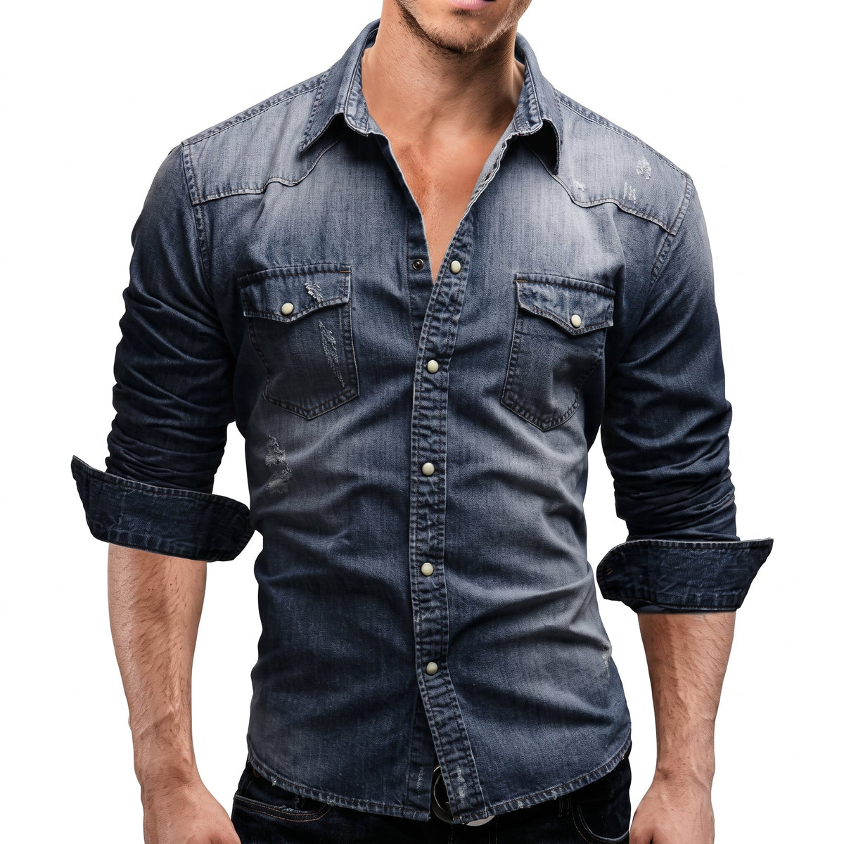 Marcus - Men's Western Long Sleeve Shirt with Snap Buttons