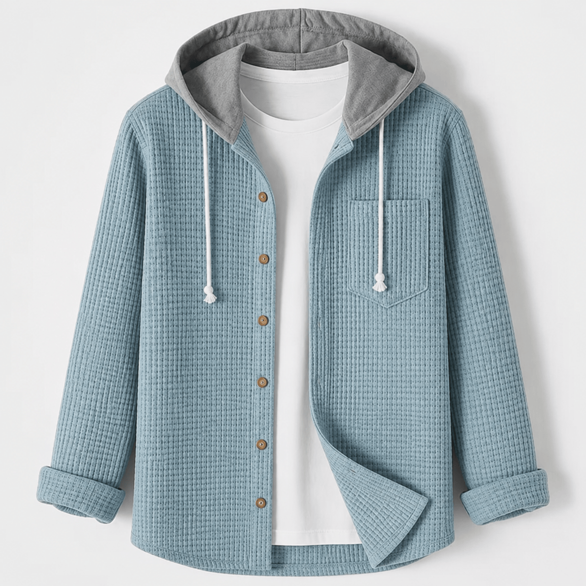 Oliver - Men's Ribbed Hooded Jacket with Button-Up Front