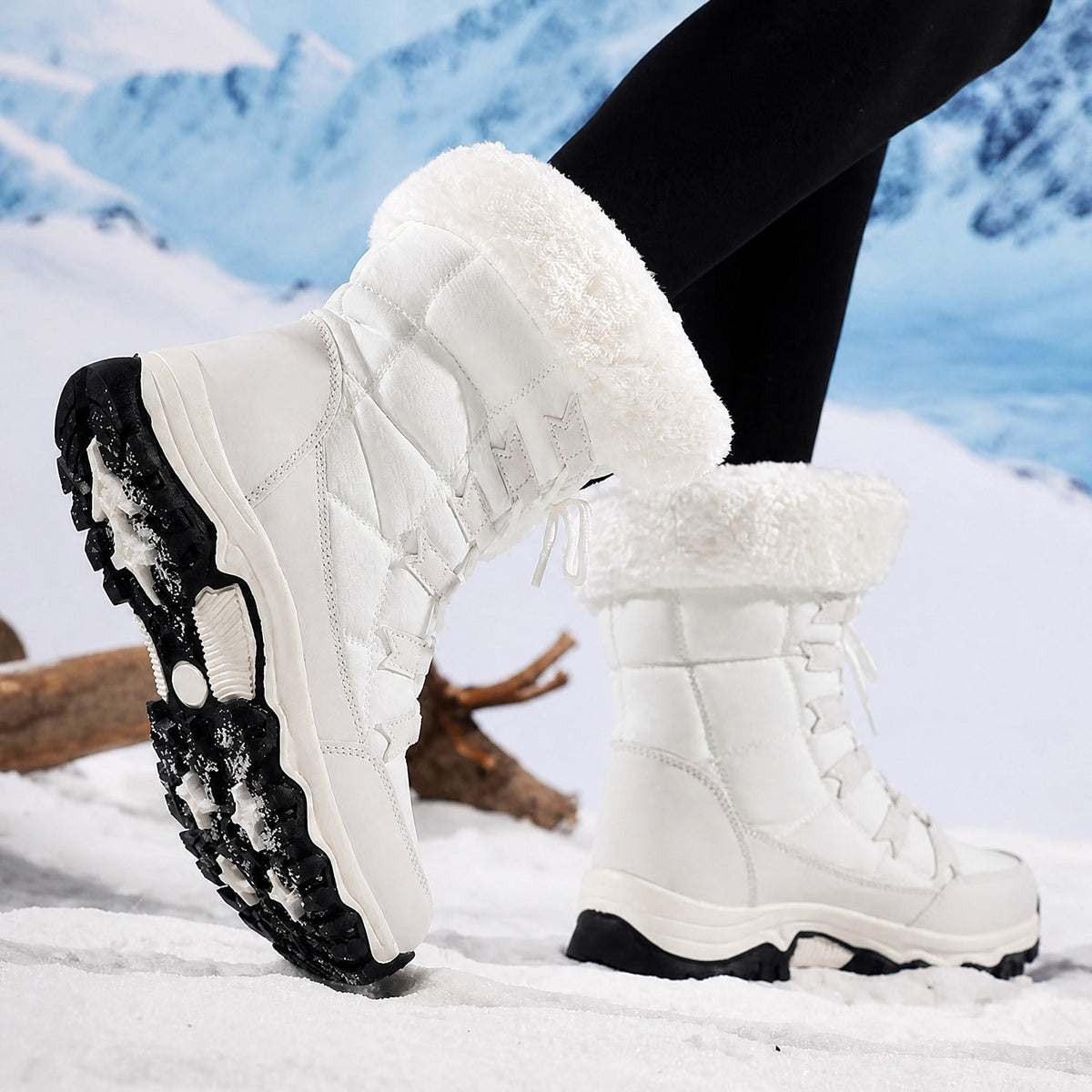 Rowan - Women's Supportive Lace-Up Snow Boots with Faux Fur Trim