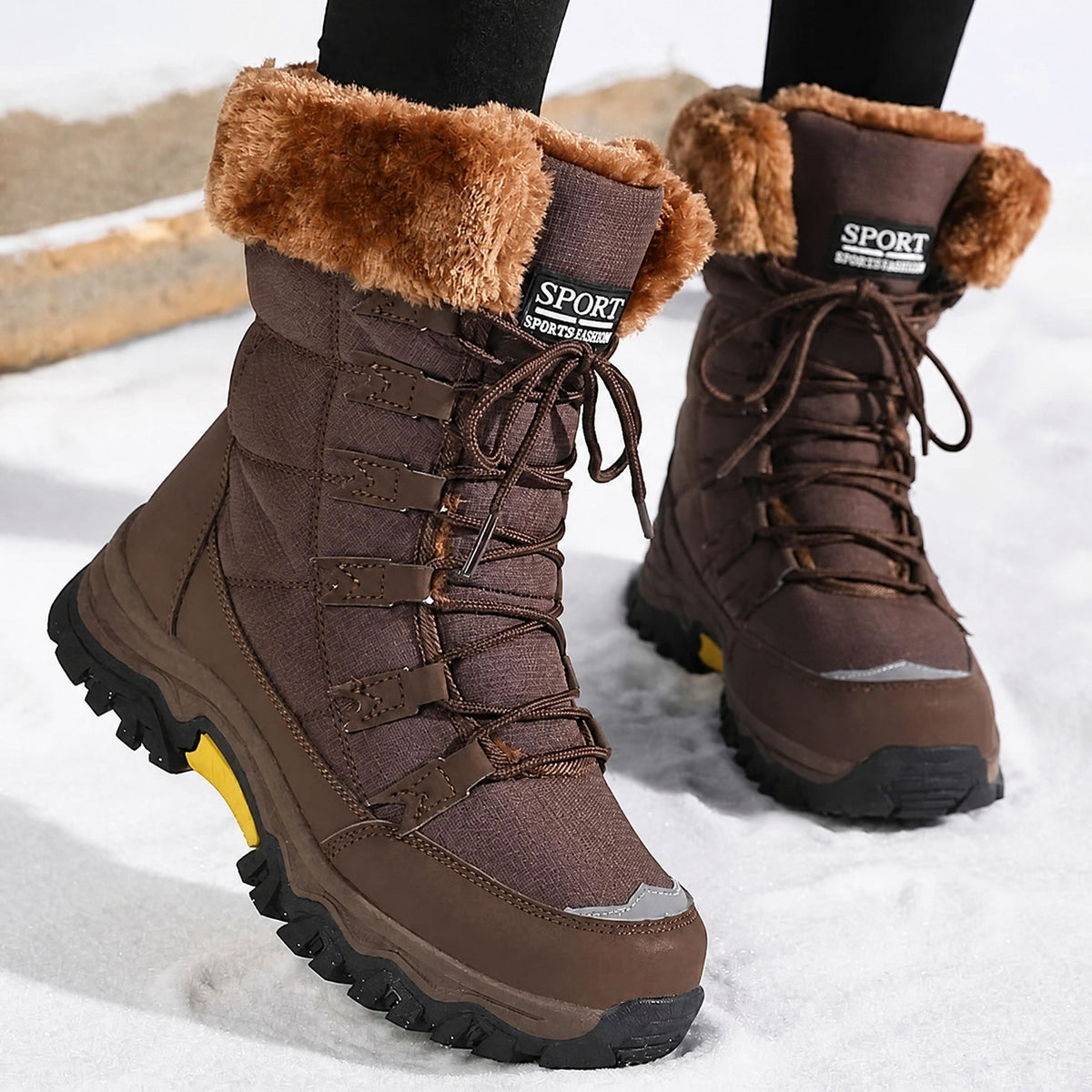 Rowan - Women's Supportive Lace-Up Snow Boots with Faux Fur Trim