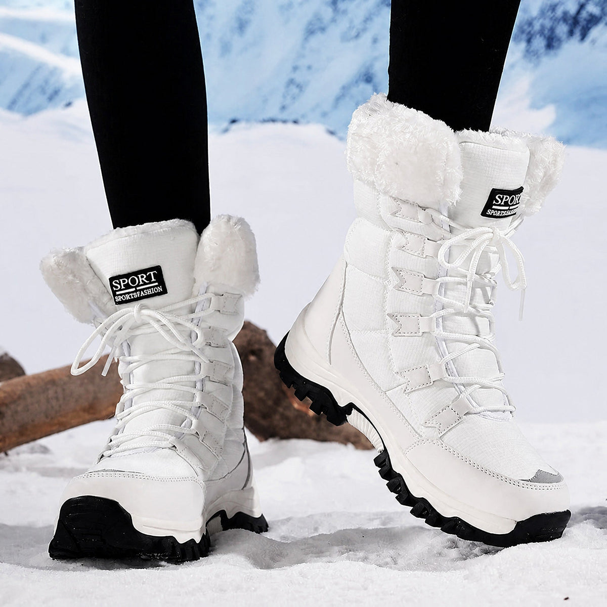 Rowan - Women's Supportive Lace-Up Snow Boots with Faux Fur Trim
