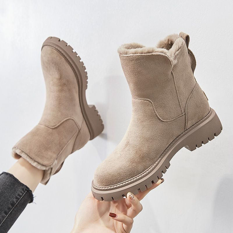 Rowan - Women's Supportive Faux Fur Trim Ankle Boots with Side Zip