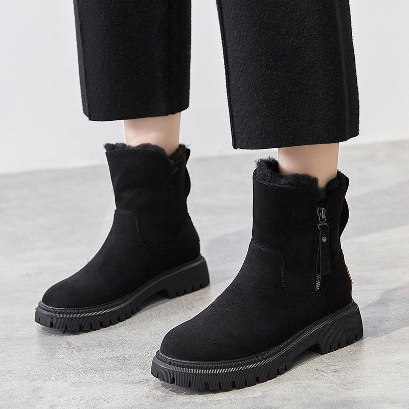 Rowan - Women's Supportive Faux Fur Trim Ankle Boots with Side Zip