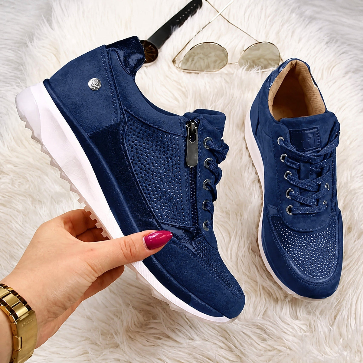 Rowan - Women's Orthopedic Lace-Up Sneaker with Rhinestone Detail