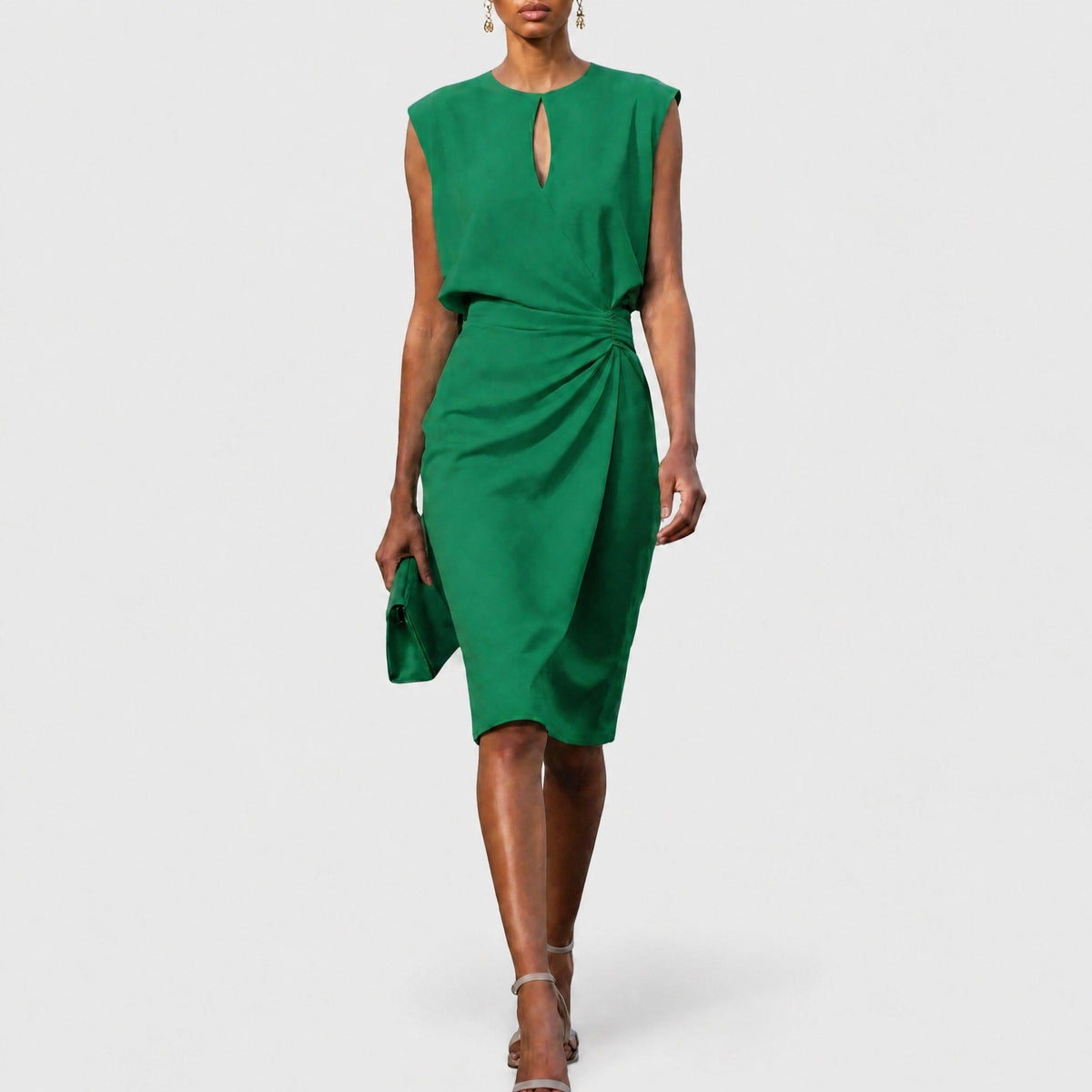 Sophia - Women's Wrap Front Midi Dress with Ruched Waist