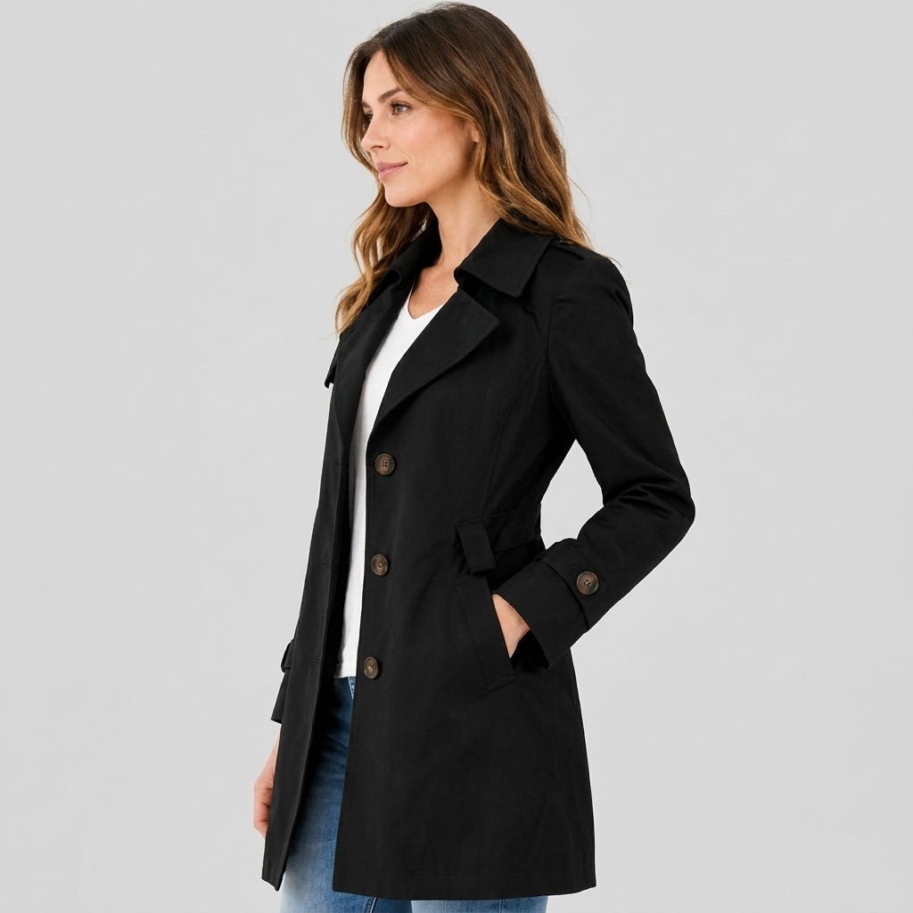 Sophie - Women's Belted Trench Coat with Notch Lapel Collar