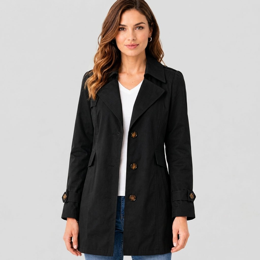 Sophie - Women's Belted Trench Coat with Notch Lapel Collar