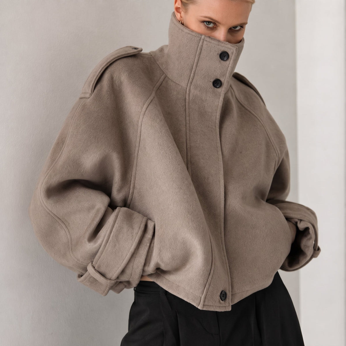 Sophie - Women's Mock Neck Oversized Stand Collar Coat