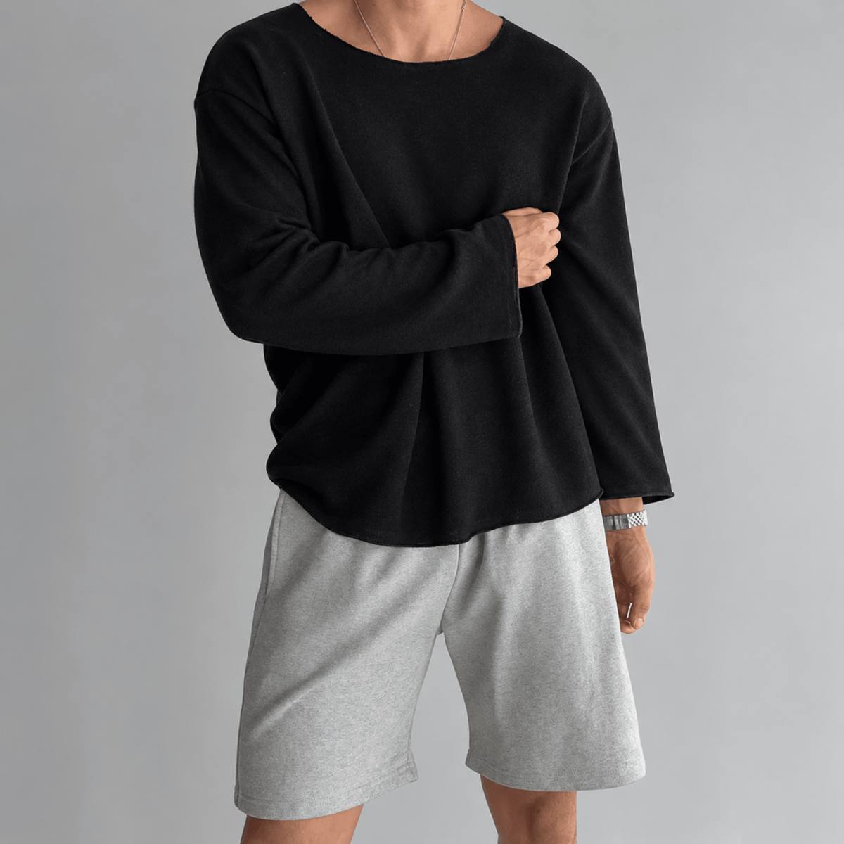 Tom - Men's Lightweight Crew Neck Knit Textured Long Sleeve Shirt