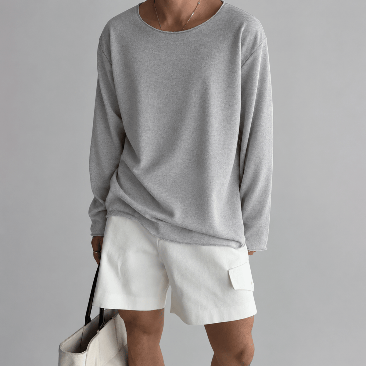 Tom - Men's Lightweight Crew Neck Knit Textured Long Sleeve Shirt