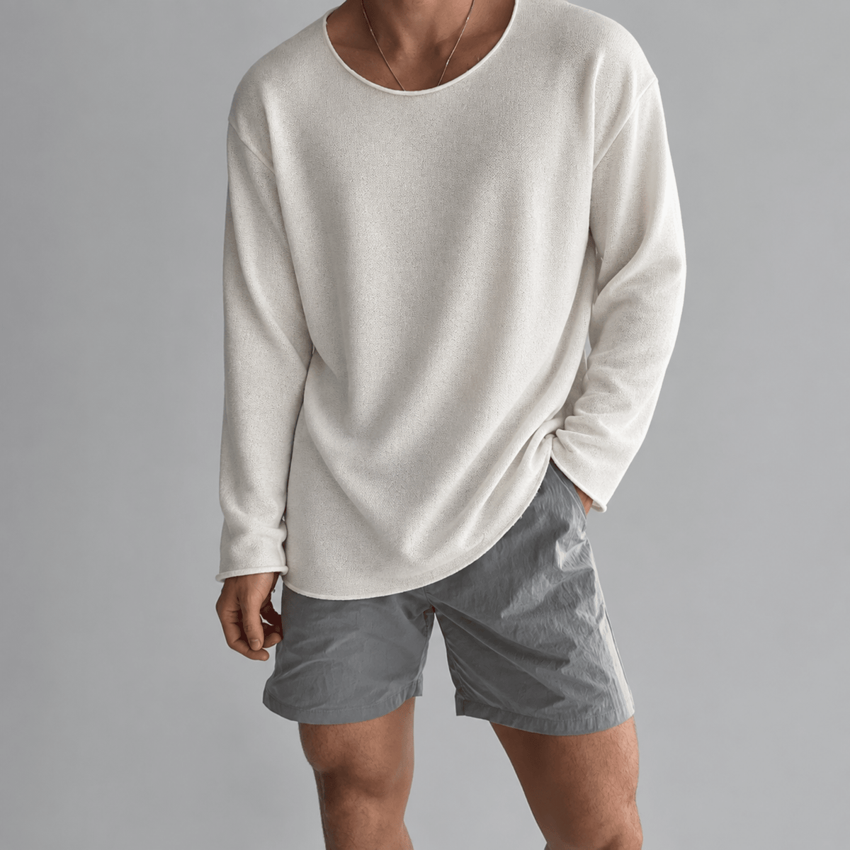 Tom - Men's Lightweight Crew Neck Knit Textured Long Sleeve Shirt
