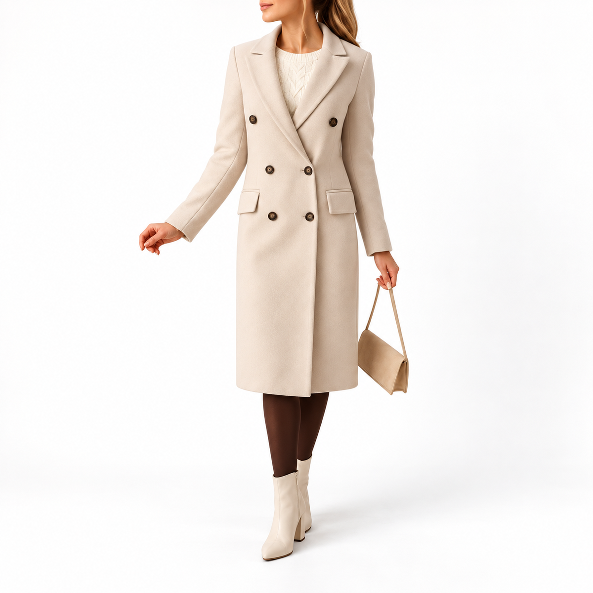 Victoria - Women's Double-Breasted Tailored Overcoat with Notch Lapel