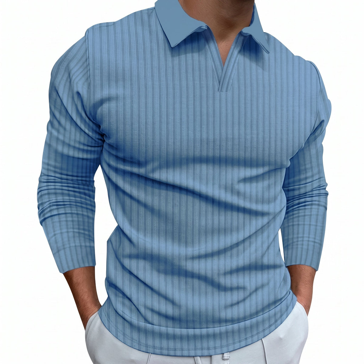 Arthur - Men's Relaxed Fit Ribbed Open Collar Polo Shirt