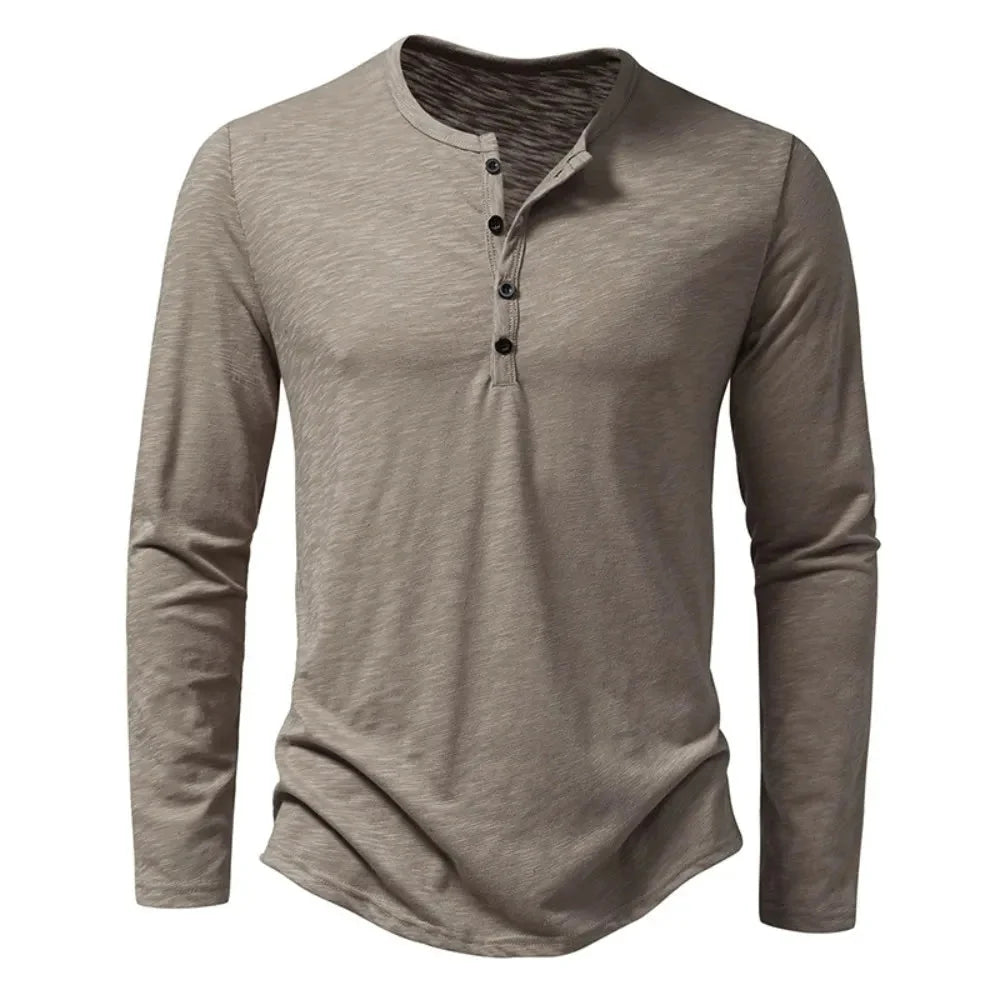 Charlie - Men's Long Sleeve Button-Neck Henley Shirt