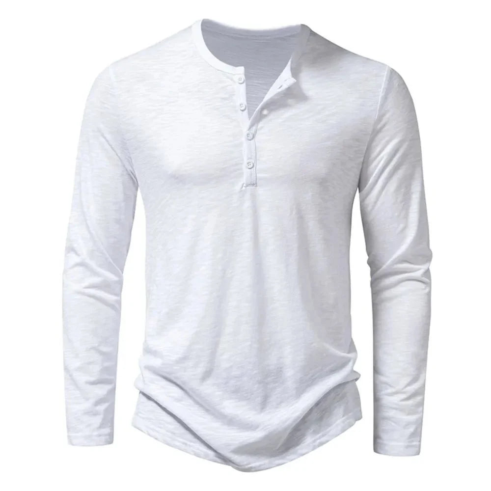 Charlie - Men's Long Sleeve Button-Neck Henley Shirt
