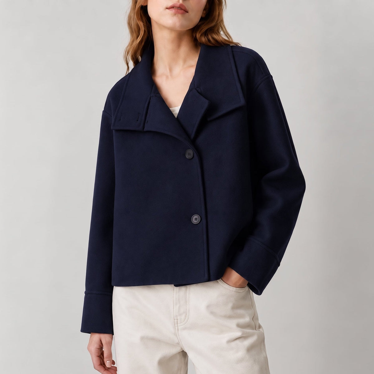 Charlotte - Women's Boxy Cropped Funnel Neck Coat