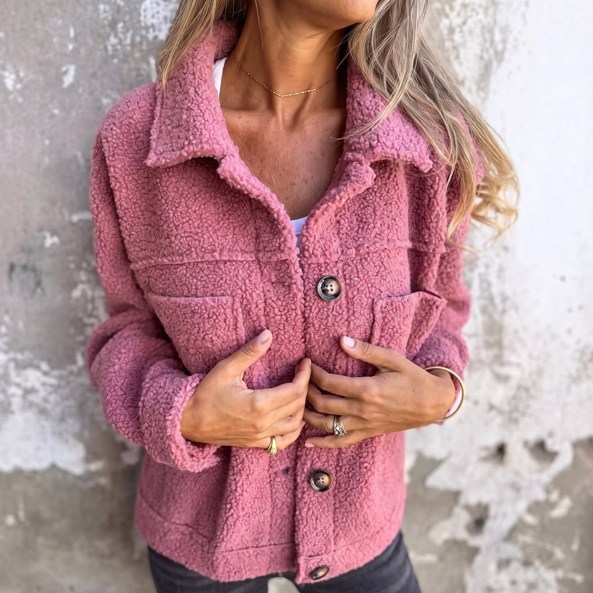 Charlotte - Women's Boxy Textured Jacket with Wide Collar