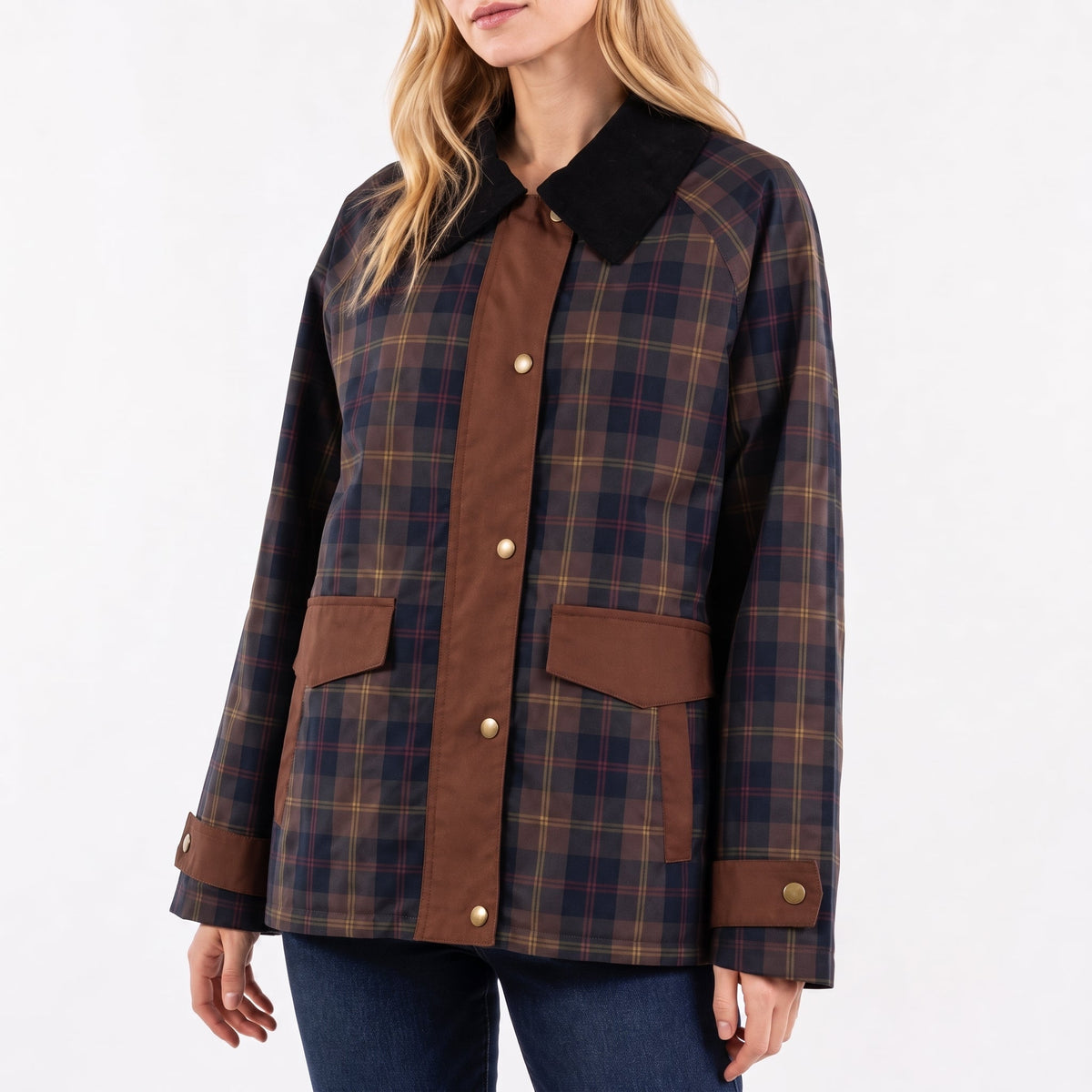 Charlotte - Women's Oversized Plaid Transitional Jacket with Contrast Collar