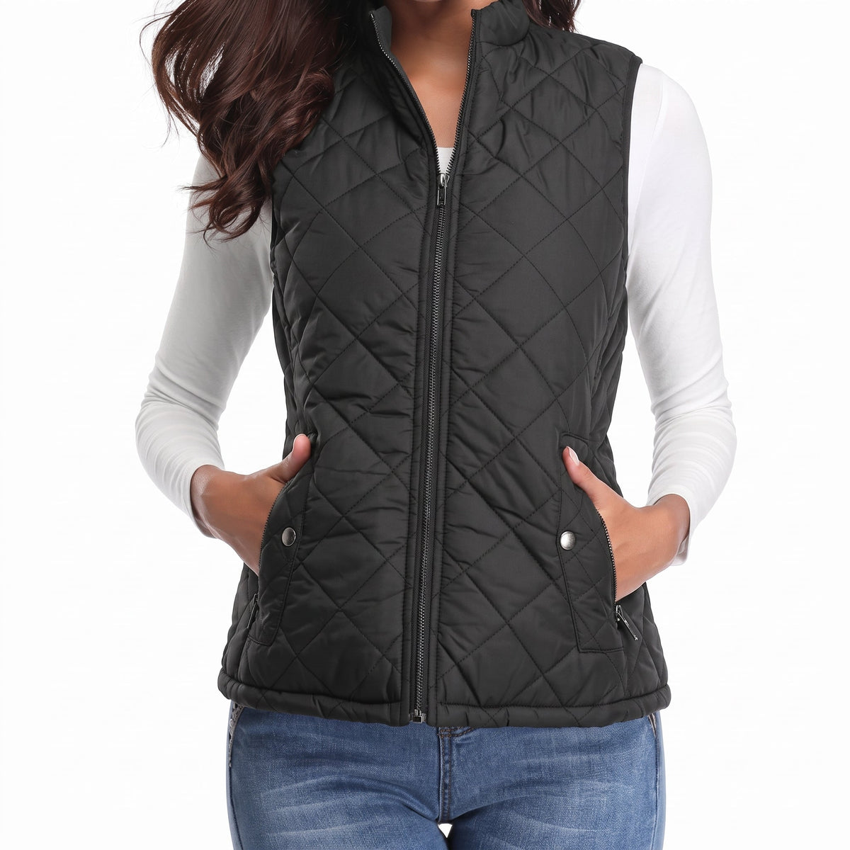 Charlotte - Women's Quilted Zip-Front Gilet with Stand Collar