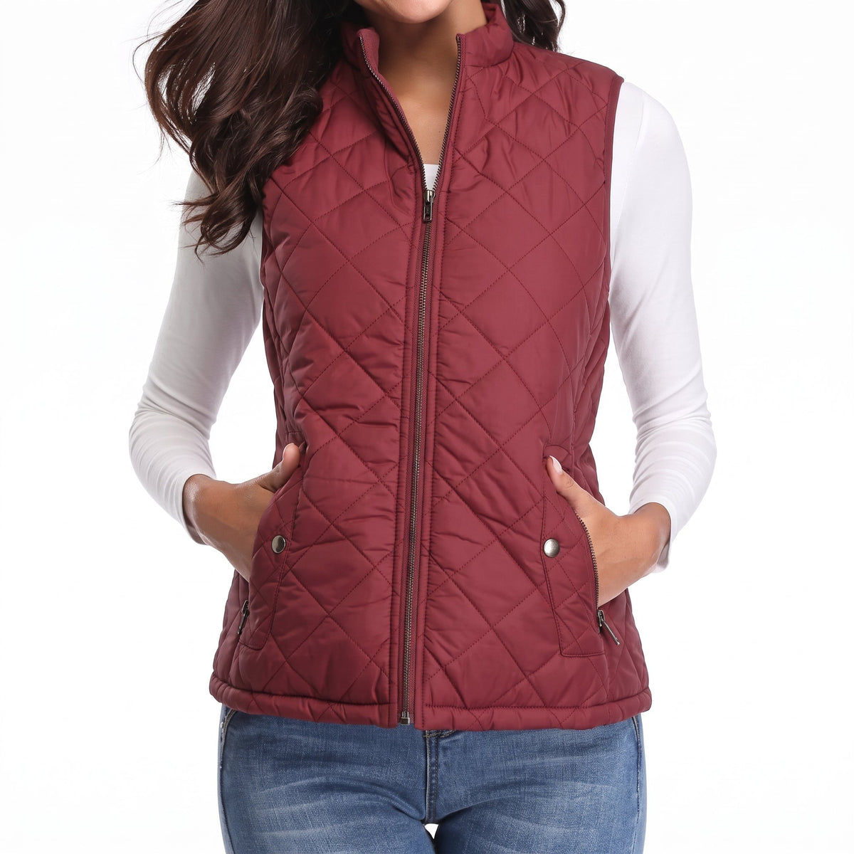 Charlotte - Women's Quilted Zip-Front Gilet with Stand Collar